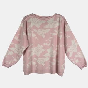 Vintage Pink Rose Sweater Womens M/L Floral Knit Soft Coquette Cottagecore